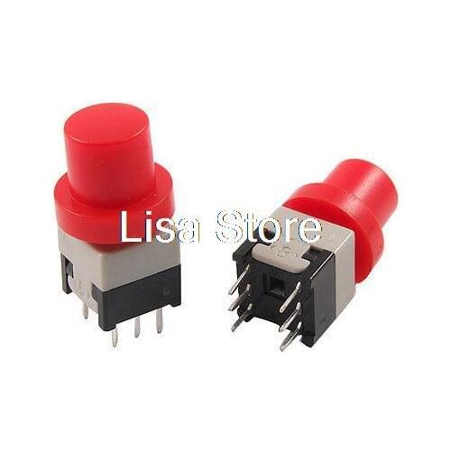China Supplier Red Push Button Switch Latching Tact Push Button Switch 6 Pin DIP Through Hole 8.8 x 8.5mm x 20mm