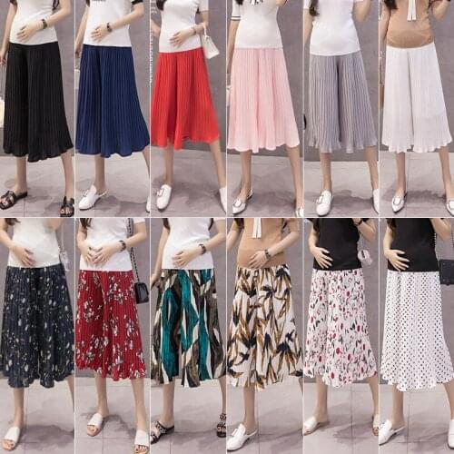 Summer dress Thin section Low waist cross Floral Chiffon pants Pleated culottes Pregnant women wide leg pants