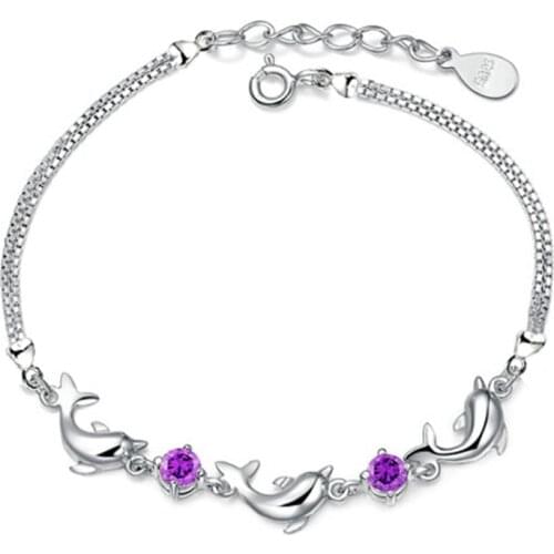 Silver Color Cute Stackable Dolphin Bracelets Ins Dazzling Micro CZ Zircon Handmade Jewelry For Women Gift pulseira