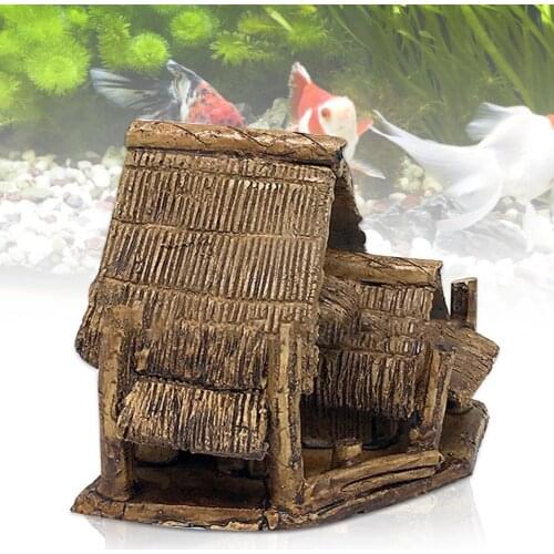 Aquarium Fountain Miniature Garden Ceramic Thatching Hut Figurines Miniatures Vintage Rockery Accessories Aquarium Decor