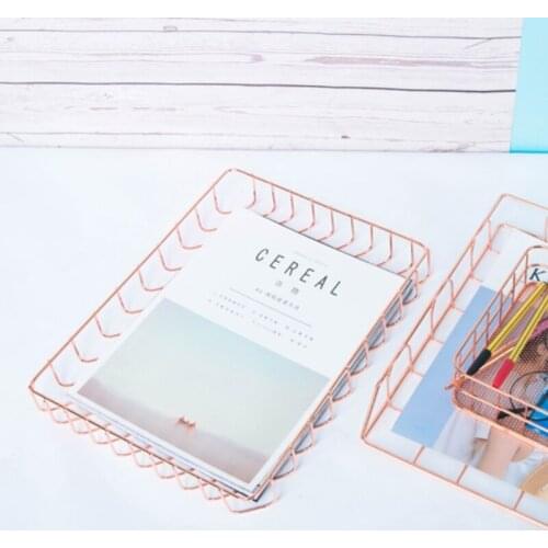 Multifunctional Rose Gold Magazine Holder Documents Storage Holder Letter Tray Organizer for Office School Home Desk HCCY
