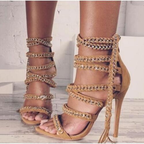 Knotted tassel open toe dress sandals for women cross-tied lace up ankle strap high heels platform gladiator sandals women heels