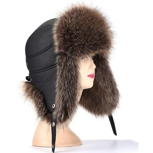 MTTZSYLHH Mens Faux Fox Hair Leader Cap Russian Winter Hat Warm High-end Earmuffs Bombard Cap Free Shipping Birthday Gift