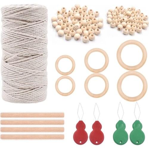 DIY Macrame Kit for Adults Beginners, Macrame Beads with Wooden Rings and Wooden Sticks, Macrame Supplies for Plant Hangers