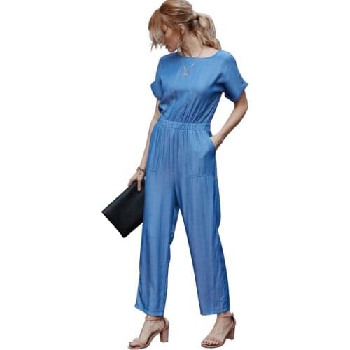 Office Casual Rompers short Sleeve O-Neck Belt Slim Plus Size Jumpsuit Linen Long Playsuit Sexy Bodysuit mono mujer verano CL286