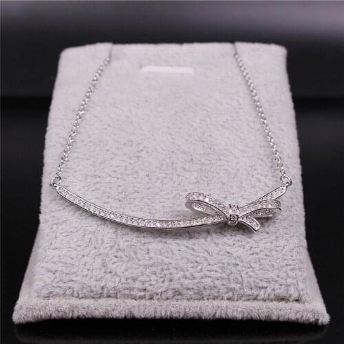 2021 New Copper Zircon Chain Necklace for Women Silver Color Bow Statement Necklace Fashion Jewelry colar N2021S04