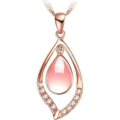 Popular 925 Silver Mosaic Pink Crystal Water Drop Dangle Pendant Trendy Fashion Charm Jewelry Accessories Gifts for Her Women