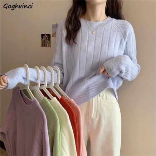 Women Pullovers Knitted O-neck Long Sleeve Elasticity 6 Colors Autumn Winter Underwear Female Sweaters Korean Style Ins Elegant