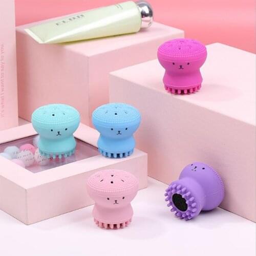 5 Colors Small Octopus Silicone Wash Facial Brush Childrens Face Cleansing Brush Baby Shower Brush Pores Clean Exfoliating 2Pcs