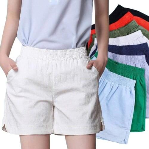 Plus Size 4XL New Summer Women Cotton Linen Shorts Elastic High Waist Candy Color Wide Leg Shorts