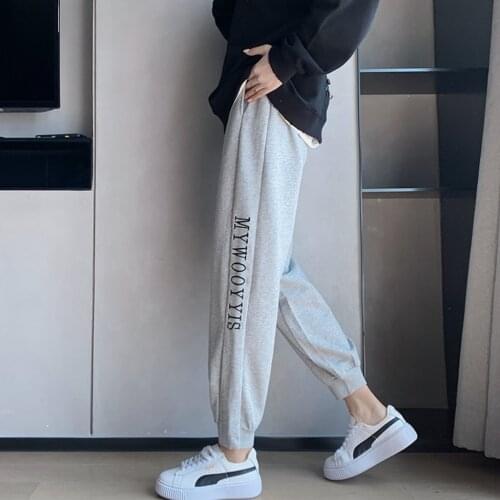 Sweatpants Women Sports Loose Pants Autumn Casual Cotton Pocket Letters Print Elastic Waist Joggers Sportswear 9949