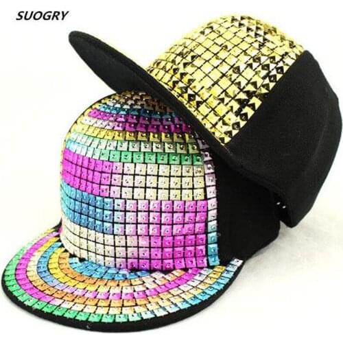 SUOGRY Sequins Hip Hop Hats Men Women Baseball Caps Punk Snapback Man Female Flat Bone Outdoor Sunshade Caps Hats For Ladies