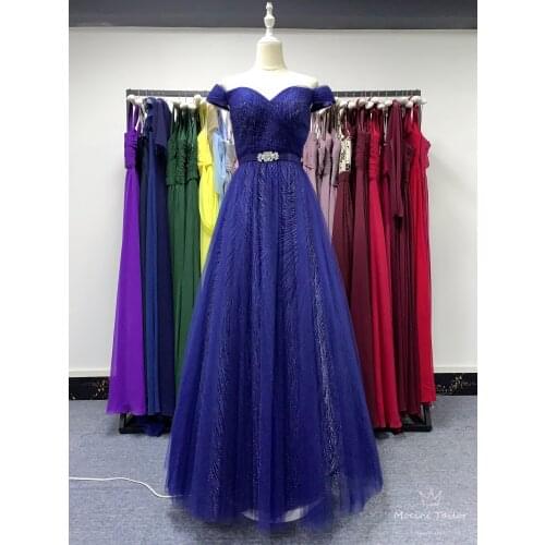 Dark Blue New style Evening Dress 2020 different color luckgirls pleated beaded sleeveless Customizable fashion Moncini Tailor