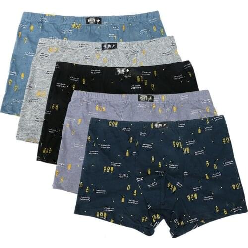 5Pcs/Lot Boxers Men’S Underwear 100% Cotton Bottle Print Men’S Boxer Pants Four Corners Loose Breathable Hem Comfortable Shorts