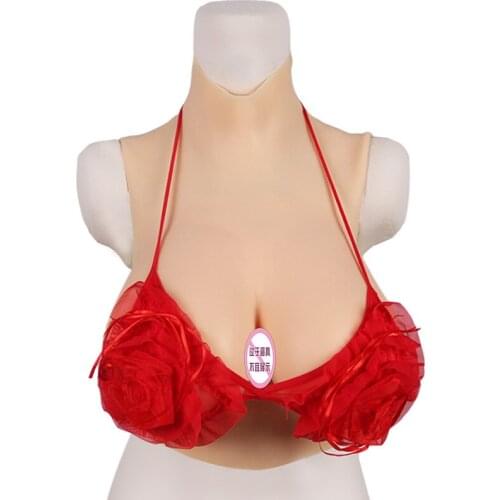 Turtleneck Sleeveless Silicone Bra Simulation Breast Shape C- E Cup E Cup Silicone Chest for Transvestite and Transsexual