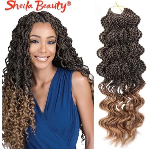 16 inch Ombre Crochet Braids Hair 35 Strands/pack Senegalese Twist with Curly Ends Brown Synthetic Braiding Hair Extensions