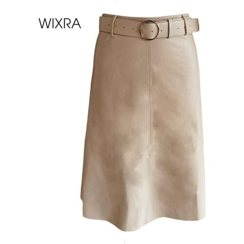 Wixra Women A Line Skirts PU Casual Mid-Calf Elegant Office Wear Streetwear OL Ladies Bottom Spring Autumn