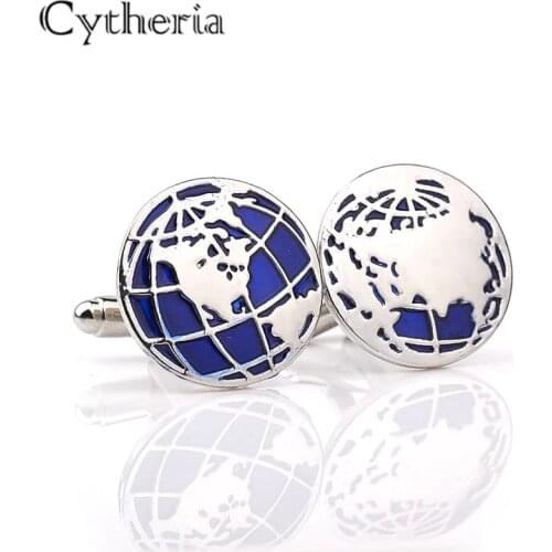 The Earth map Cufflinks For Mens Blue Enamel Cuff Links Trendy French Shirt Cufflink High Quality Buttons Christmas Gift For Men