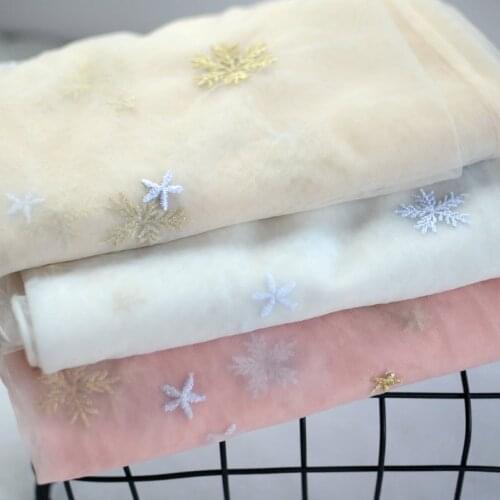 3 Colors Snowflake Stars Lace Fabric Embroidered Tulle Bridal Veils Lace Wedding Gowns Baby Dress Fabric 59” Wide 1 Yard Long