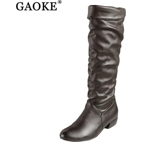 GAOKE Large size 2019 new arrive Knee high Women Boots Black White Brown flat heels half boots spring autumn shoes woman