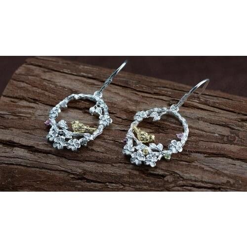 925 Sterling Silver cute bird hoop earrings earring Jewelry A5272