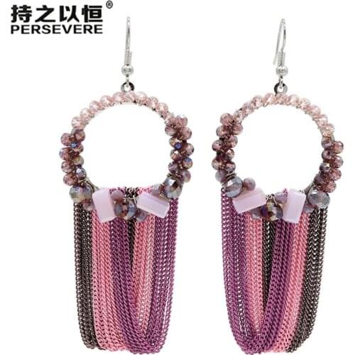 High quality Handmade Crystal Beaded Circle Round tassel womens earrings Bohemian jewelry 2020 trends Wedding birthday gift