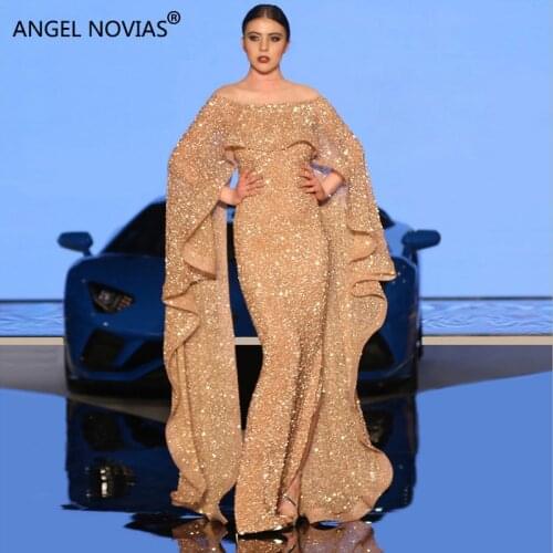 ANGEL NOVIAS Long Mermaid Glitter Abendkleider Saudi Arabic Women Evening Dresses 2020 with Caftan Abiye kleider damen lang