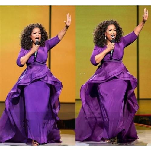 Sevintage 2020 Purple Mermaid Celebrity Dress Middle East Dubai Short Sleeves Long Prom Dress Formal Evening Gowns Abendkleider