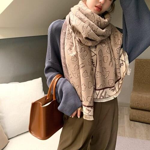 Winter luxury brand design women cashmere scarf soft double-sided jacquard print warm scarf shawl