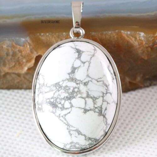 1Pcs Natural Stone Oval Bead White Howlite Pendant For Necklace K688