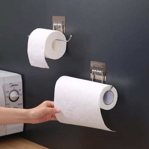 1pc Bathroom Toilet Roll Paper Holder Stainless Steel Towel Rack Wall Mount Tissue Roll Towel Holder Kitchen Suction Hanger Hook