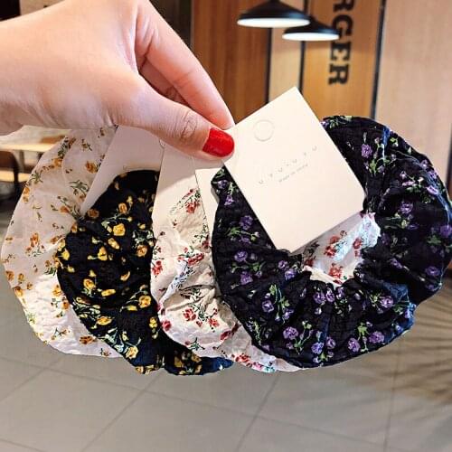 1pcs Women Girls Fabric Floral Flower Hairband Rural Style Head Rope Tie Balls Head Rubber Band Intestine Rope Hair Accessories