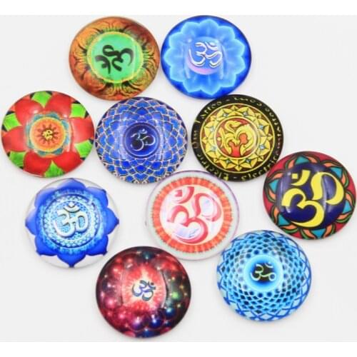 New Fashion 10pcs 25mm Mixed Yoga OM Flower Of Life Datura Handmade Cabochons Glass DIY Embellishment For Crafts Jewelry Making