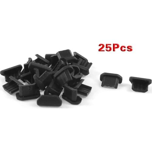 25 Pcs Anti Dust Black Soft Plastic Dock Cover Micro-USB Port Ear Jack