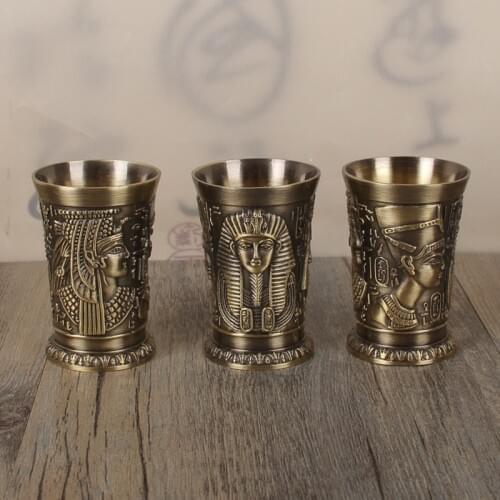3 Pcs Egypt Antique Bronze Copper Cup 3D Relief Shot Glass Wine Liquor Spirits Cleopatra Rameses Rah Vidro Verre a vin Cocktail