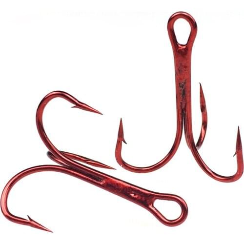 [50 PCS] Multiple Size Blood / Red Treble Hook for Fishing Lures Rigs Saltwater / Fresh water Fishing Size 6# 8# 10# 12# 14