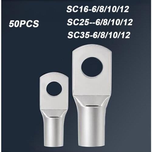 50pcs SC16-8 25-8 35-8 Spy Port Terminal End Copper Wire Cold-pressed Terminal Copper Connector