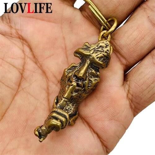 Pure Copper Abstract Sculpture Silence is Gold Keychains Brass Pendant Jewelry Fashion Car Key Chain Rings Hanging Trinket Gifts