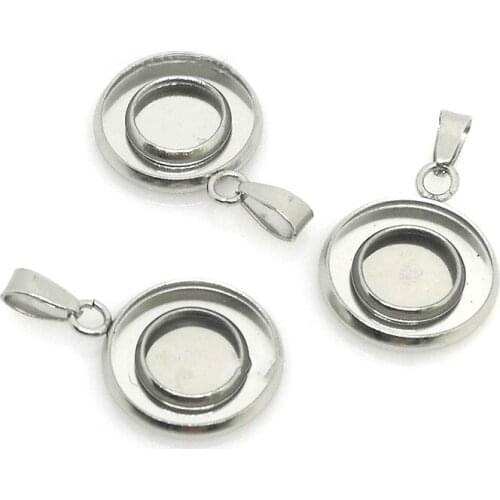 Beadsnice Wholesale Stainless Steel Double Circle DIY Making Round Pendant Blank Bezels Bases Jewelry Accessories Fittings Tray