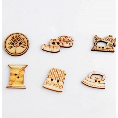 Free shipping -Retail 50pcs Mixed Natural 2 Holes Sewing Machine Style Rule Wood Buttons Sewing Scrapbooking
