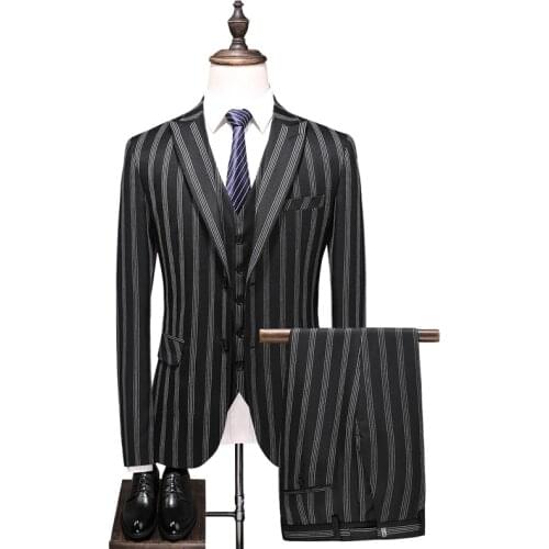 Brand Stripe Suit for Men Groom Best Wedding Suits 2021 Slim Blazers Tuxedos Business Casual Jacket+Vest+Pants