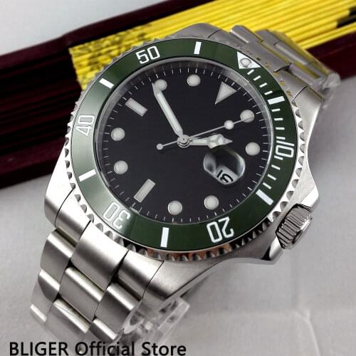 Special BLIGER 43mm Black dial super luminous sapphire glass green ceramic bezel MIYOTA Automatic movement mens watch men B301
