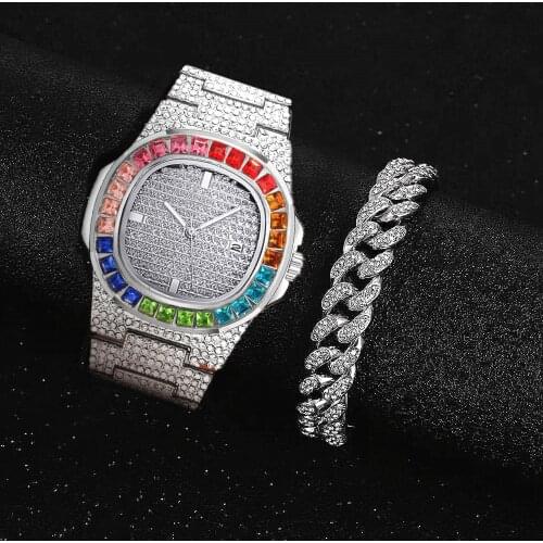 Diamond Watch for Men Top Brand for Men Luxury Iced Out Gold Watch Bracelet Hip Hop Jewelry Relogio Masculino Women Mens Watch