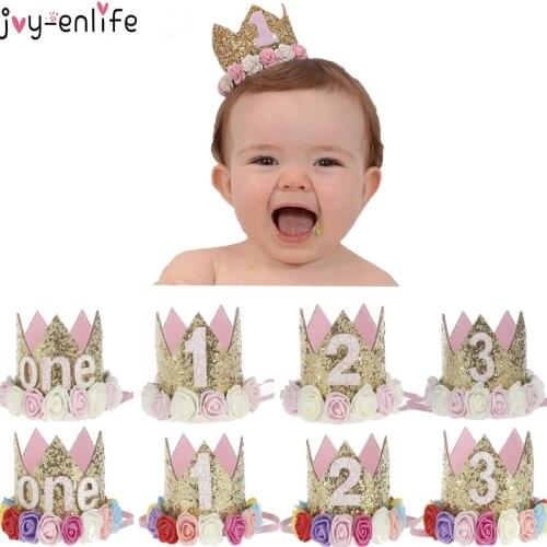 Joy-Enlife 1pc 1 2 3 years old Birthday Cap Flower Crown baby birthday decoration Boy girl baby shower Birthday party Props