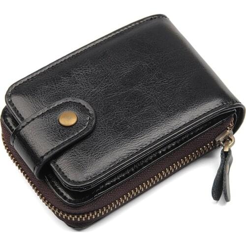 Leather Wallet Zipper Credit Card Wallet RFID Credit Card Holder Protector ID Card Window R-8192