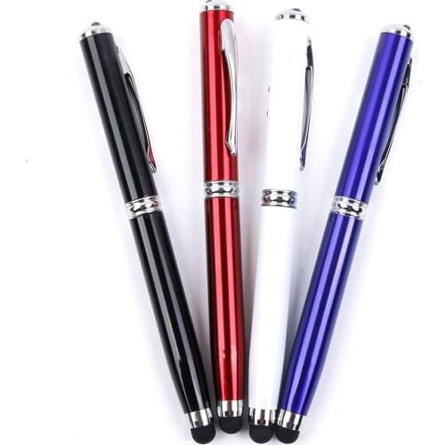 4 in1 LED Laser Pointer Torch Touch Screen Stylus Ballpoint Pen for iPhone for Ipad for Xiaomi Tablet Smartphone Durable
