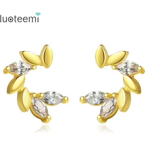 LUOTEEMI Small Stud Earrings for Women Wedding Party Exquisite Female Jewelry Shiny CZ Spiry Bangtan Two Colors Christmas Gift