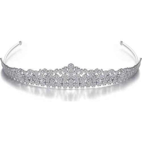 SLBRIDAL Copper Crystal Rhinestones Zircon Bridal Tiara Wedding CZ Queen Princess Pageant Party Crown Bridesmaids Women Jewelry