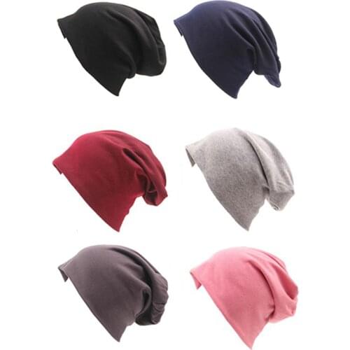 Fashion Spring Winter Slouchy Knitted Plain Color Cotton Beanie Cap for Women Skull Bonnet Hat 2019 Newly Design Solid Color