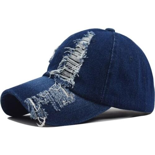 One Size Mens And Womens Holed Caps Fashion Washed Cotton Holed Denim Baseball Caps Simple Hats